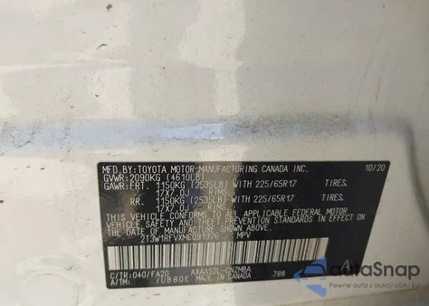 2021 Toyota Rav4 Xle z USA, uszkodzony, nr VIN 2T3W1RFVXMC091926